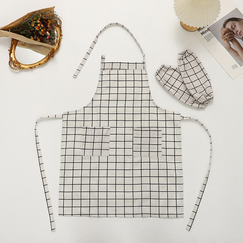 Checkered Full Body Apron Hand-Wiping Waterproof Oil-Proof Kitchen Apron