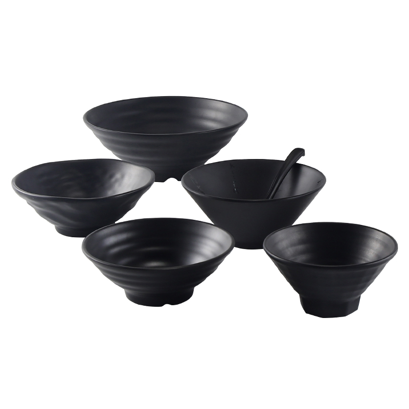 Custom Logo High Quality Black Soup Bowls Plastic Melamine Restaurant Noodles Bowl