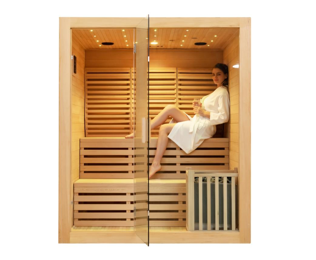 Финская сауна для дома с печкой и камнями