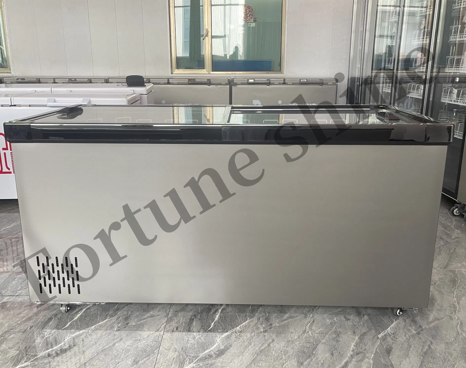 Sliding Glass Door Ice Cream Freezer Display Case Commercial Refrigerator Steel Inner Liner