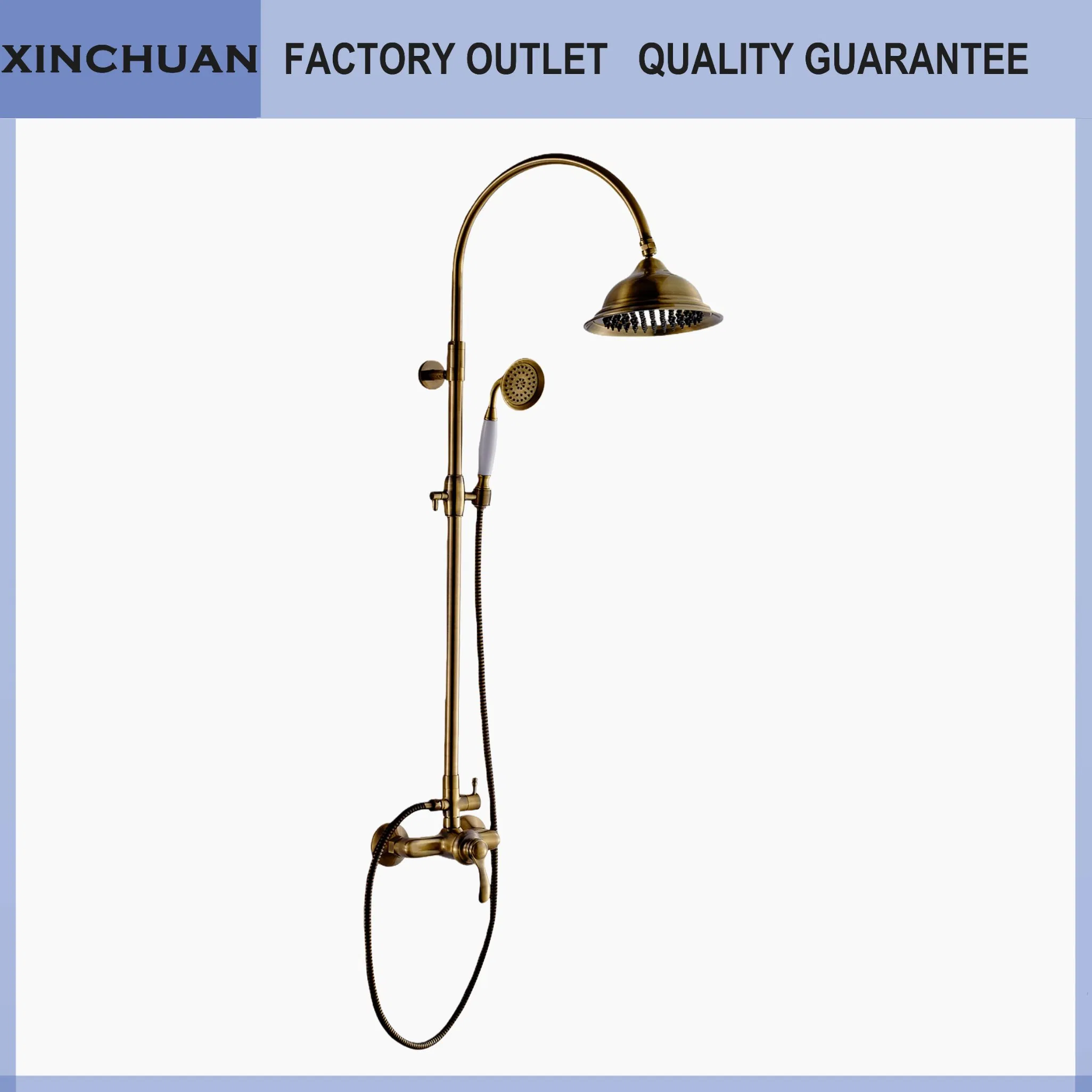 Hotel Grade Antique Brass Shower System Wall Mounted Bathtub Filler with Rainfall Shower Head Combo