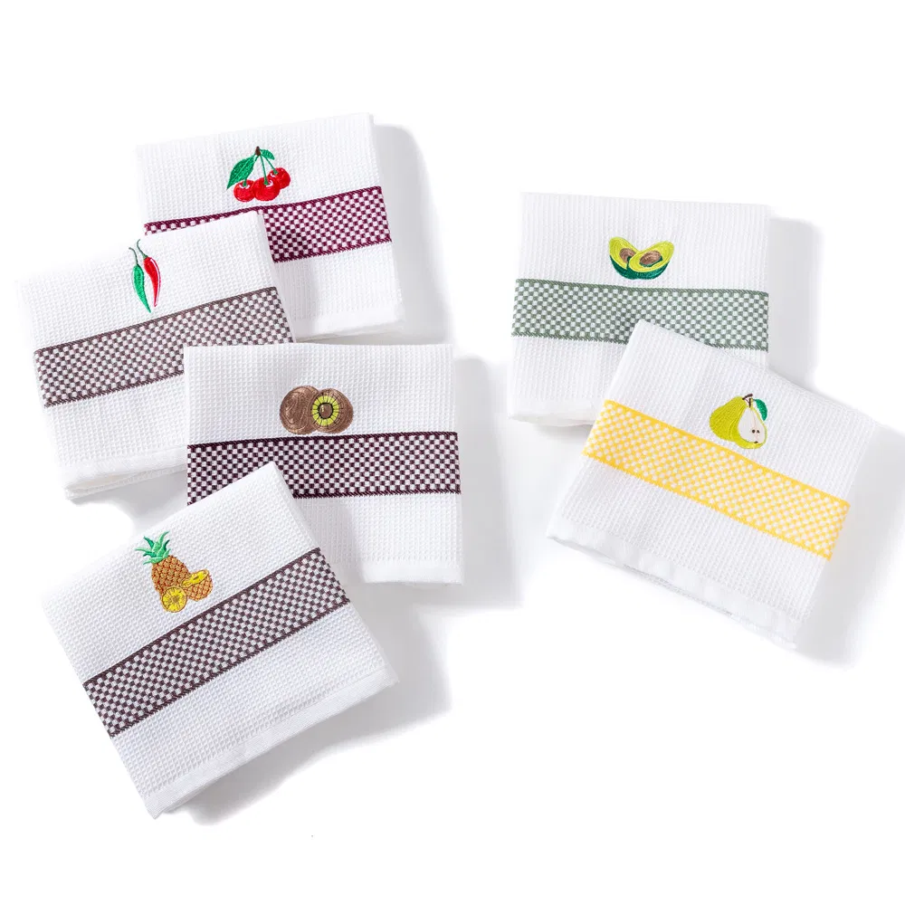 Soft Absorbent Cotton Waffle Hand Tea Towel Embroidered Logo Kitchen Dish Towels