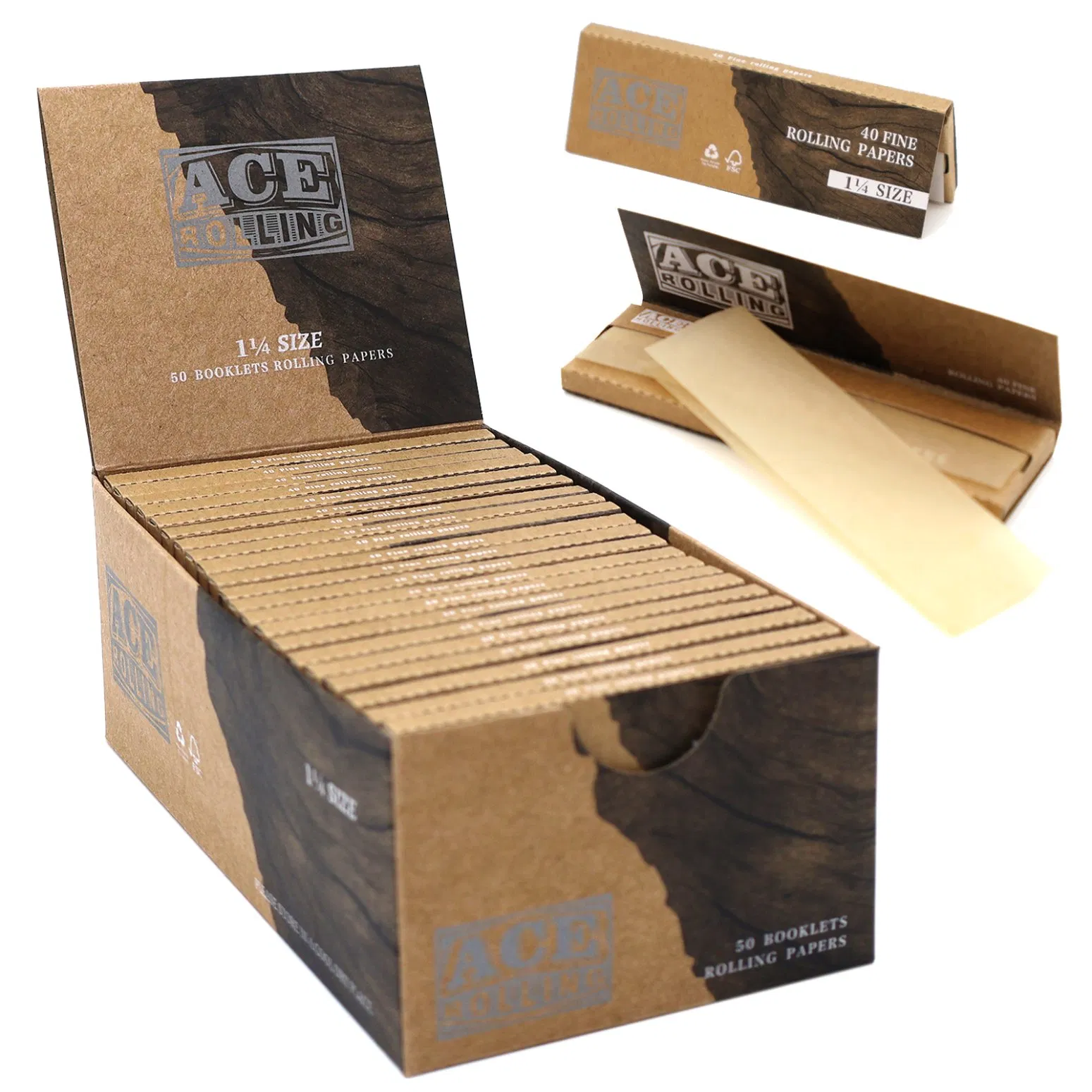 Customized 1 1/4 Cigarette Raw Unbleached Rolling Papers for Smoking