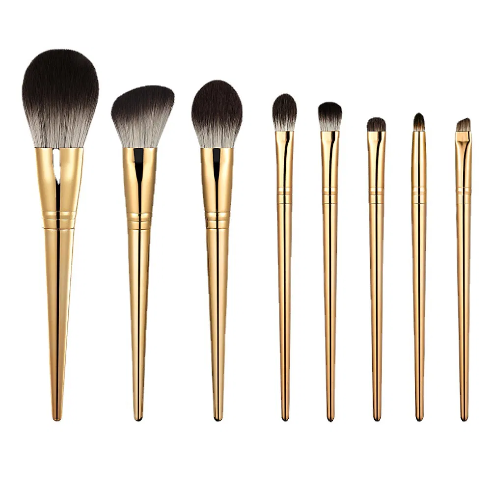 New 8PCS Gold Color ABS Plastic Handle Makeup Brush Set Beginners Makeup Tools Foundation Concealer Eye Shadow Brush