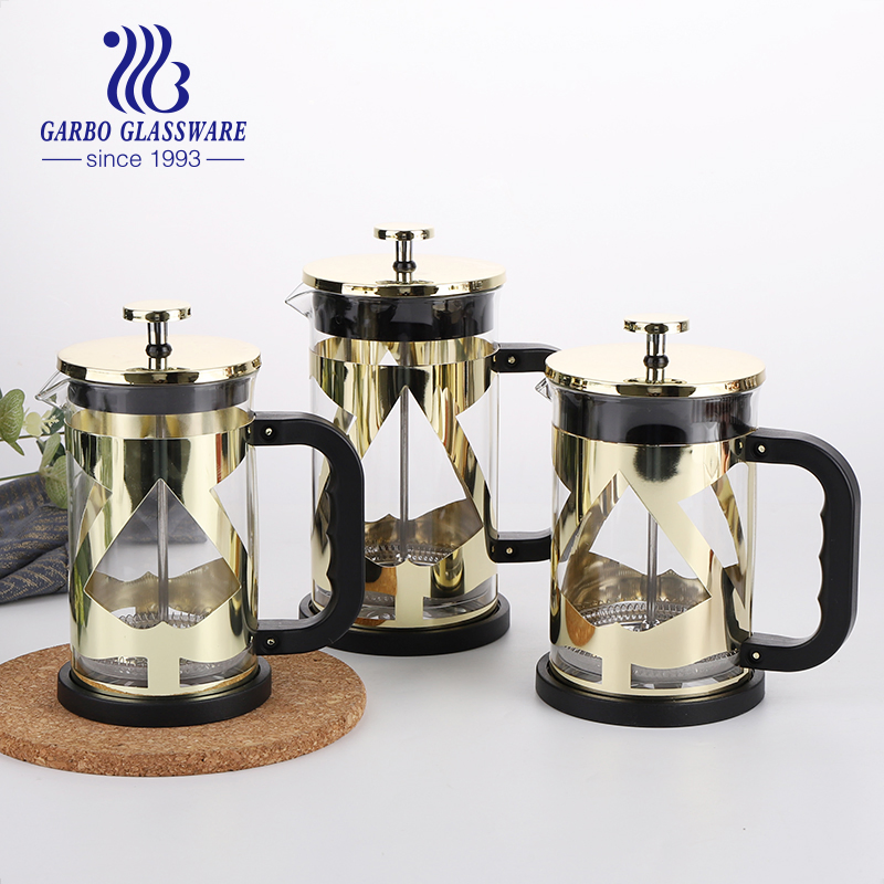 Heat Resistant Glass French Press Coffee Maker with Stainless Steel Housing