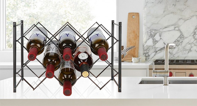 China Custom Made Glass Display Free Standing Stackable Small Metal Countertop Wall Mounted DIY Holder Narrow Industrial Bottle Rack