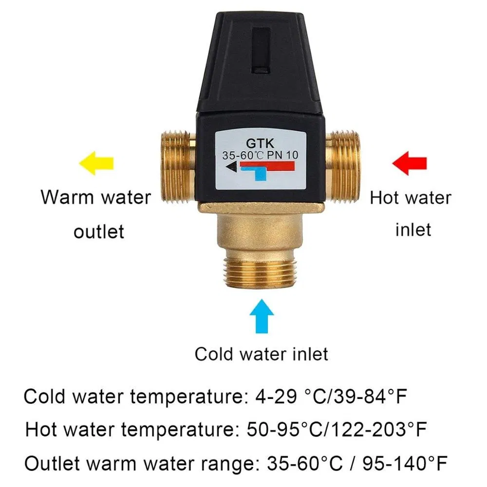3 Way DN20 Mixing Valve Manifold Male Thread Brass Thermostatic for Solar Water Heater