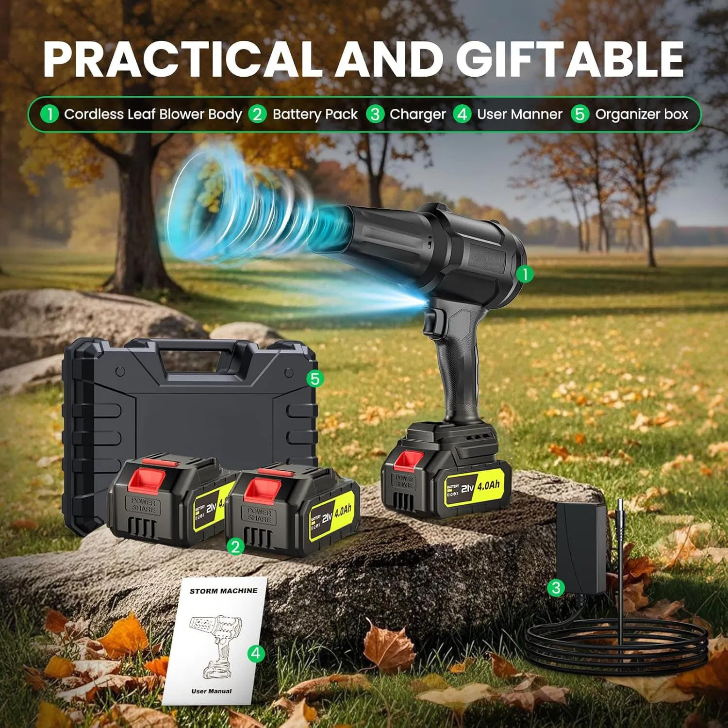 Lightweight Cordless Leaf Blower Handheld Snow Blowers with 2 PCS 4.0ah Batteries