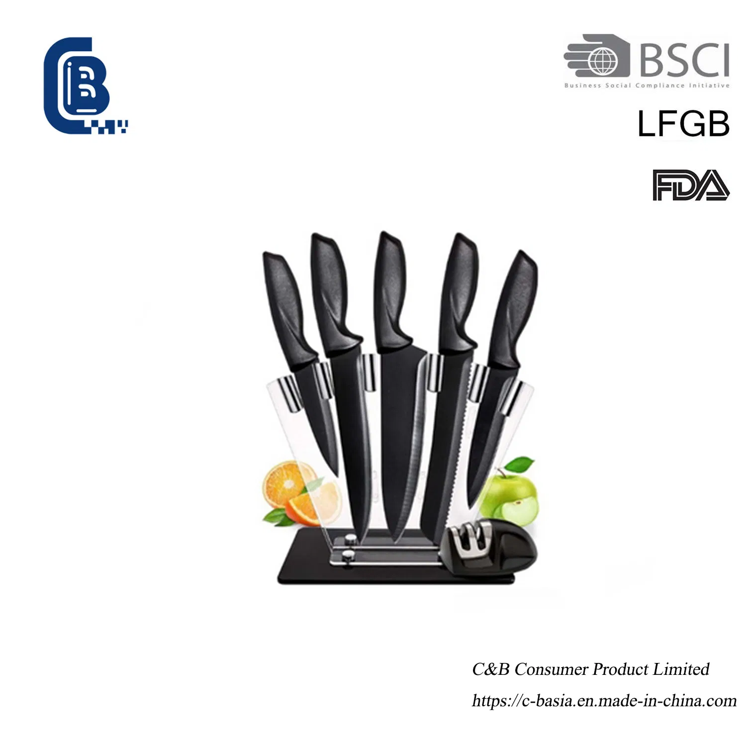Kitchenware Knife Set - Stainless, with Stand for Cutting Meat & Veg