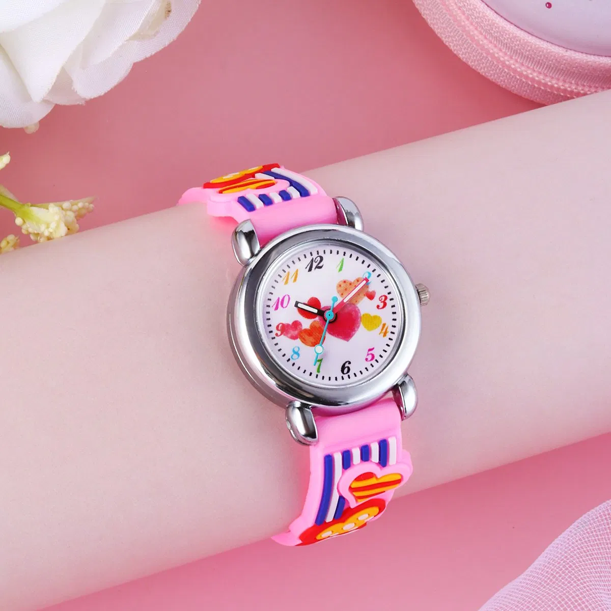 Cartoon Heart Watch Pink Cute Gifts for Girls