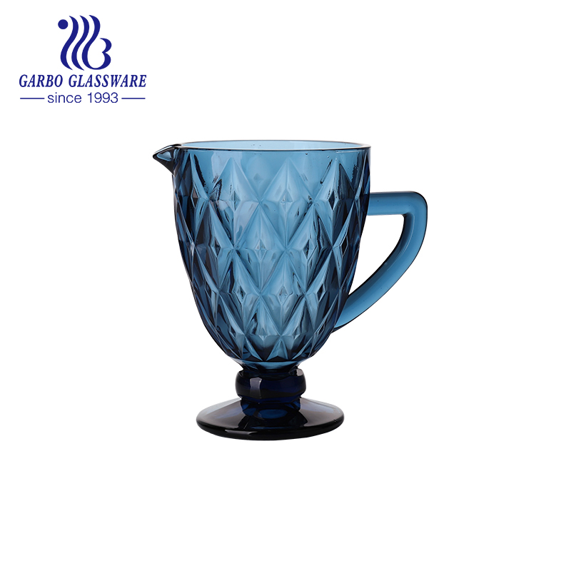Solid Blue Grey Green Purple Color Glasses Water Jug 1300ml Diamond Engraved Design Hot Selling Water Juice Glass Pitcher
