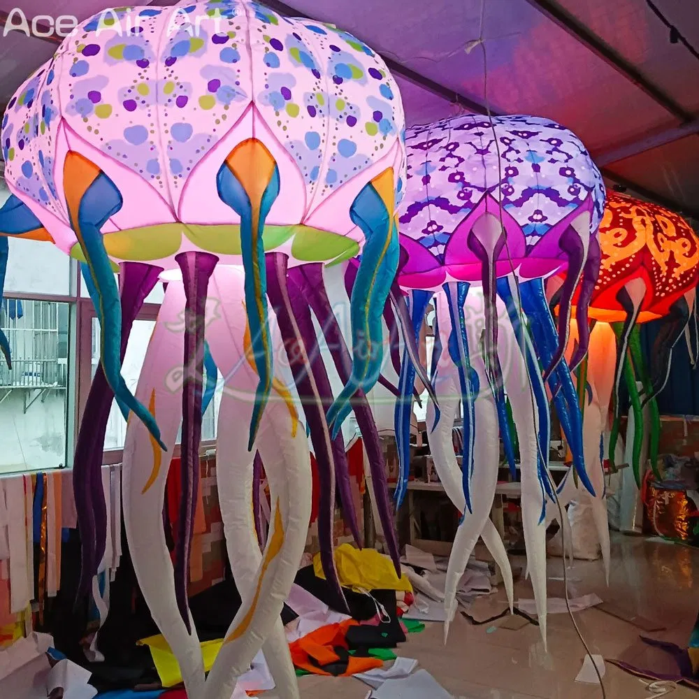 Giant Colorful Patterned Inflatable Jellyfish with Light Hanging Decoration for Parties/Mall/Street