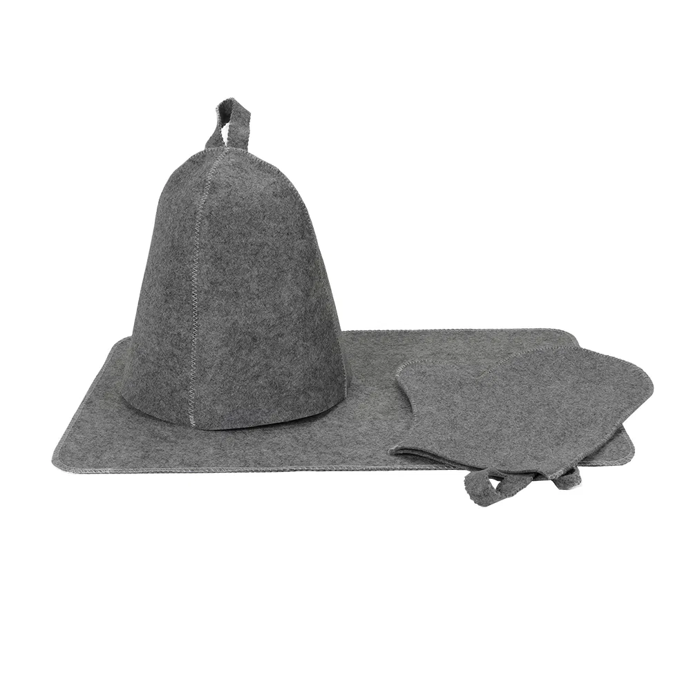 Felt Sauna Set Hat Mitten Mat Felt Hat for Sauna and Steam Bath for Men and Women