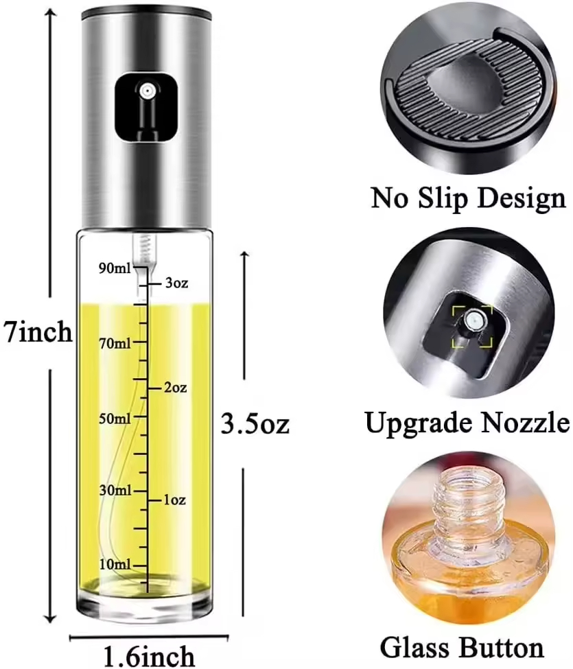 Stainless Steel Glass Spray Olive Oil Sprayer Bottle Oil Spray for Cooking Camping