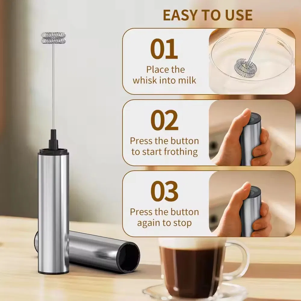 Rechargeable Milk Frother Handheld Foam Maker with Stainless Whisk for Cappuccino, Latte, Coffee, Protein Powder, Matcha