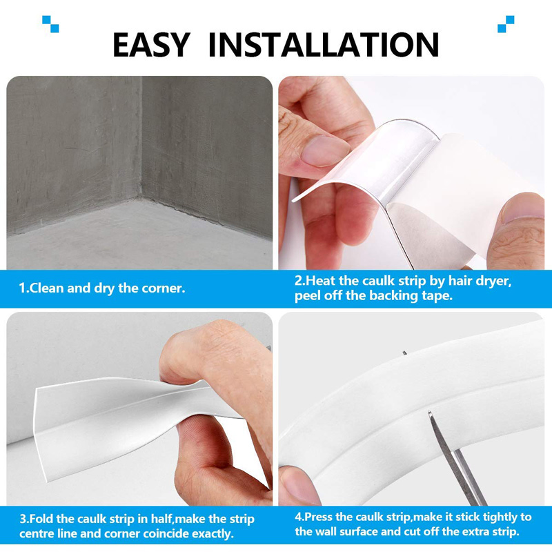 Bath & Kitchen White Caulk Tape Waterproof Self Adhesive Sealant Strip Wall Sealing Tape Caulking Tape, Caulk Strip Corner Sealant Tape for Bathroom Shower Bath