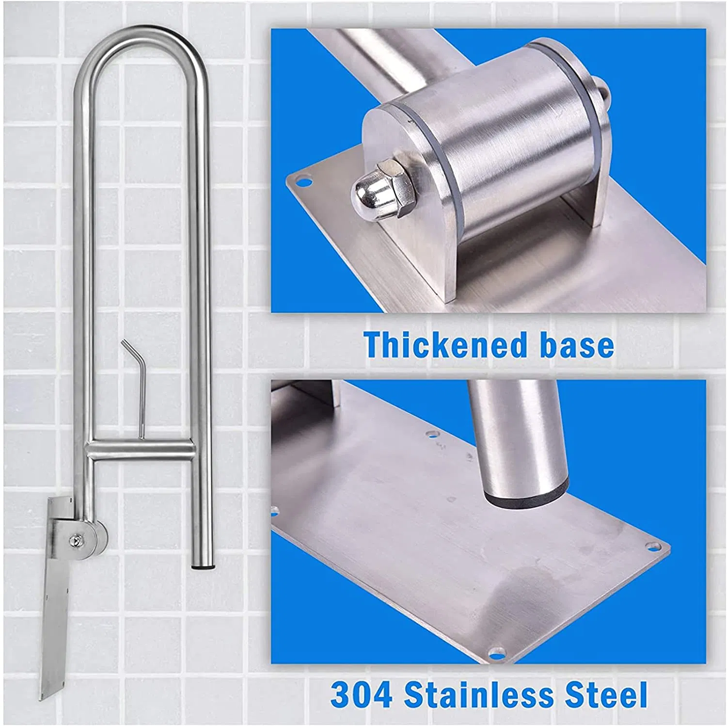 U Shaped Shower Grab Bar with Paper Holder Stainless Steel Grab Bar