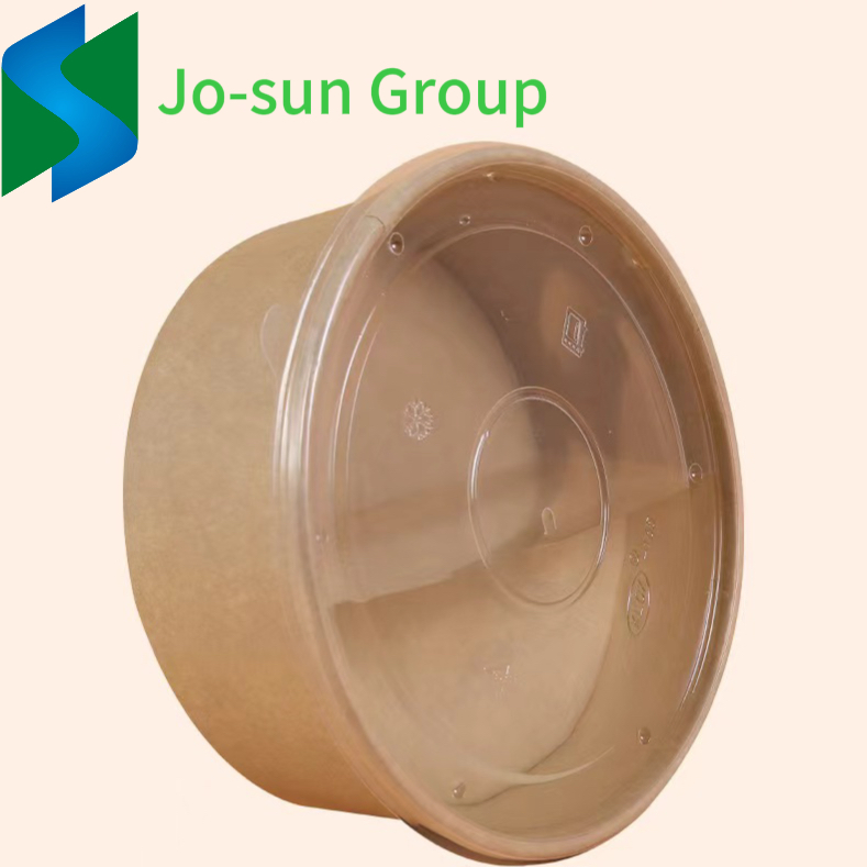 Jo-Sun Wholesale Logo Printed Kraft Paper Bowl with Lid Disposable Brown Kraft Paper Salad Bowl
