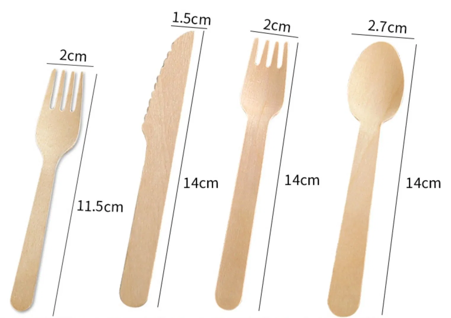 Eco Friendly Biodegradable Disposable Wooden Cutlery, Spoon, Knife and Spoon