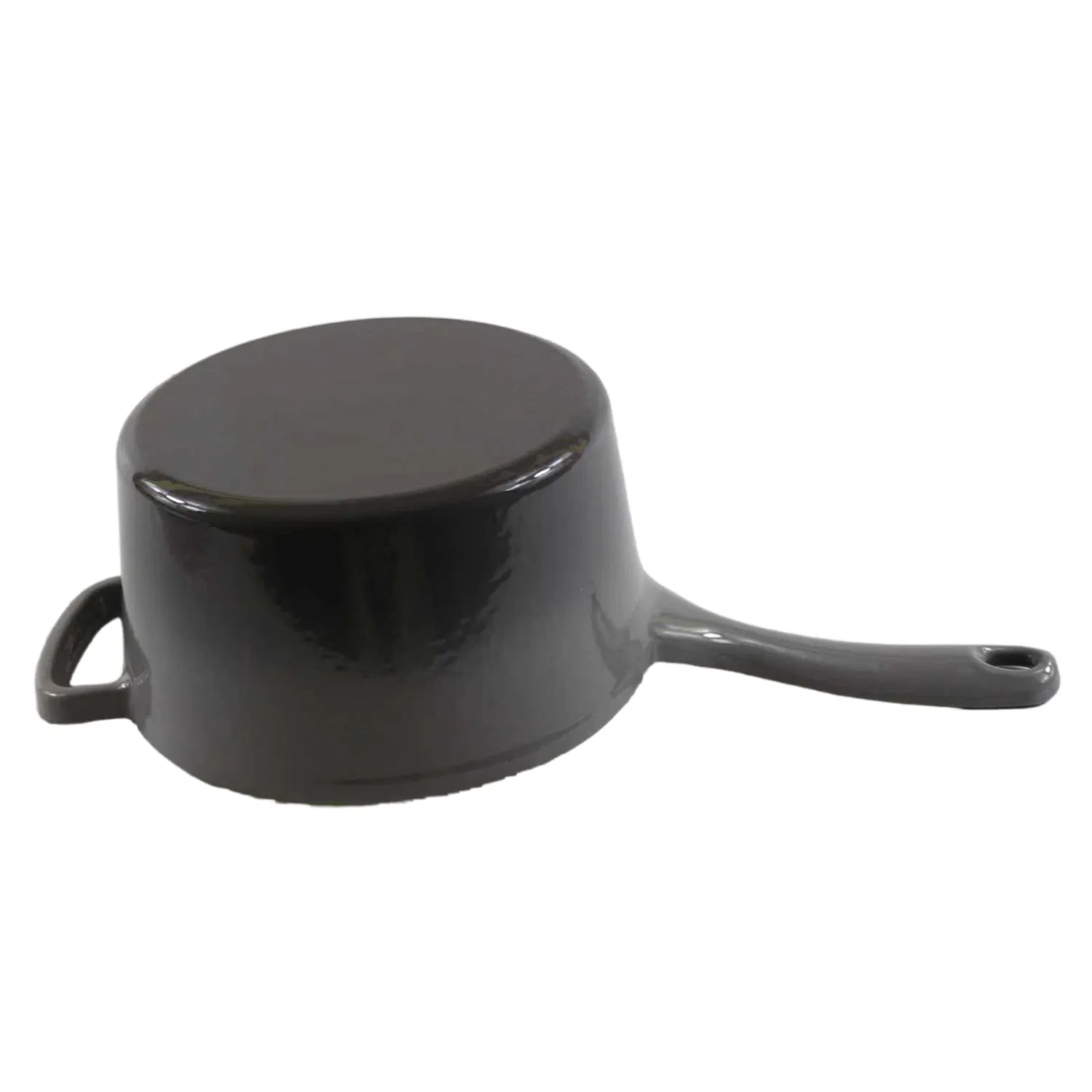 Эмалированная чугунная соусница с длинной ручкой и крышкой