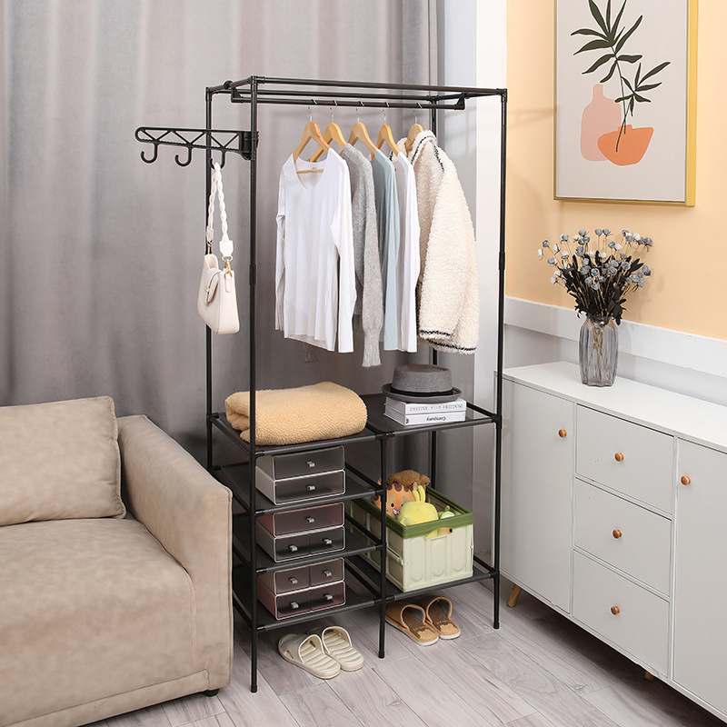 Simple Bedroom Standing Multifunctional Iron Pipe Standing Coat Rack Shoe