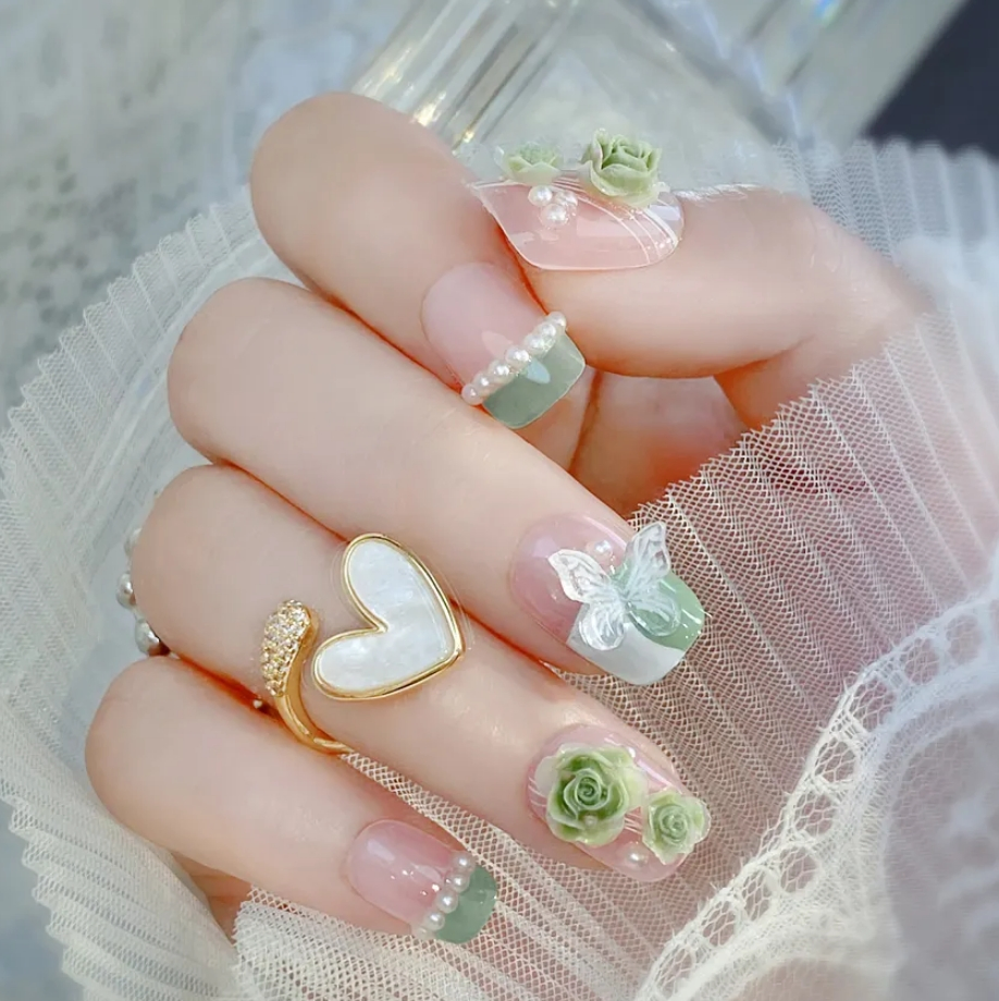 New Style Celebrity Wear Nail Finish Summer Fresh Mint Rose Nail Patch Nail Sticker
