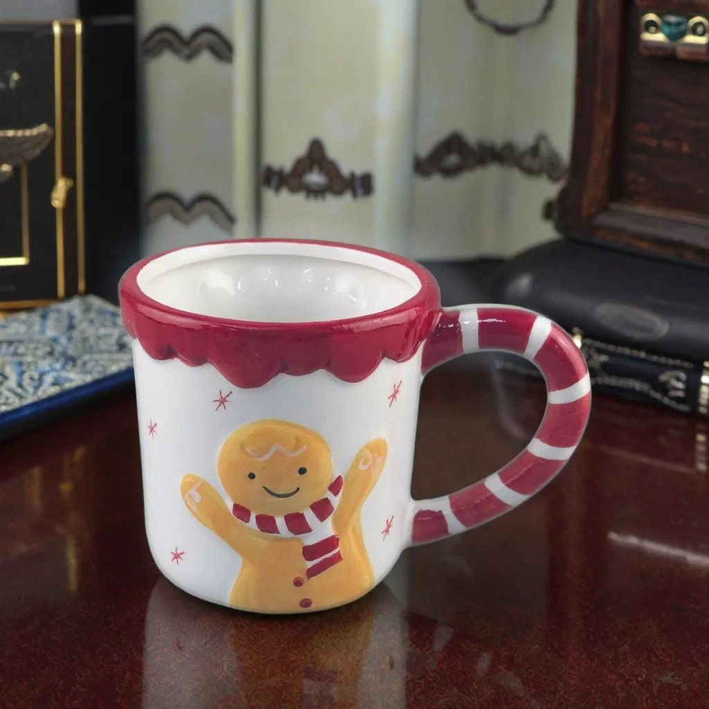 Festive Embossed Christmas Mug with Cute Gingerbread Design