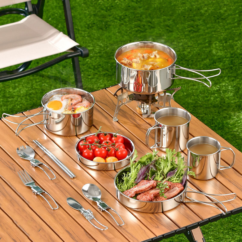 Hot Selling Portable 304 Stainless Steel Outdoor Folding Tableware 6-Piece Set