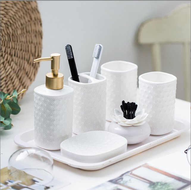 Single Ceramic Cup Neutral Tone Tidy Bathroom Accessories