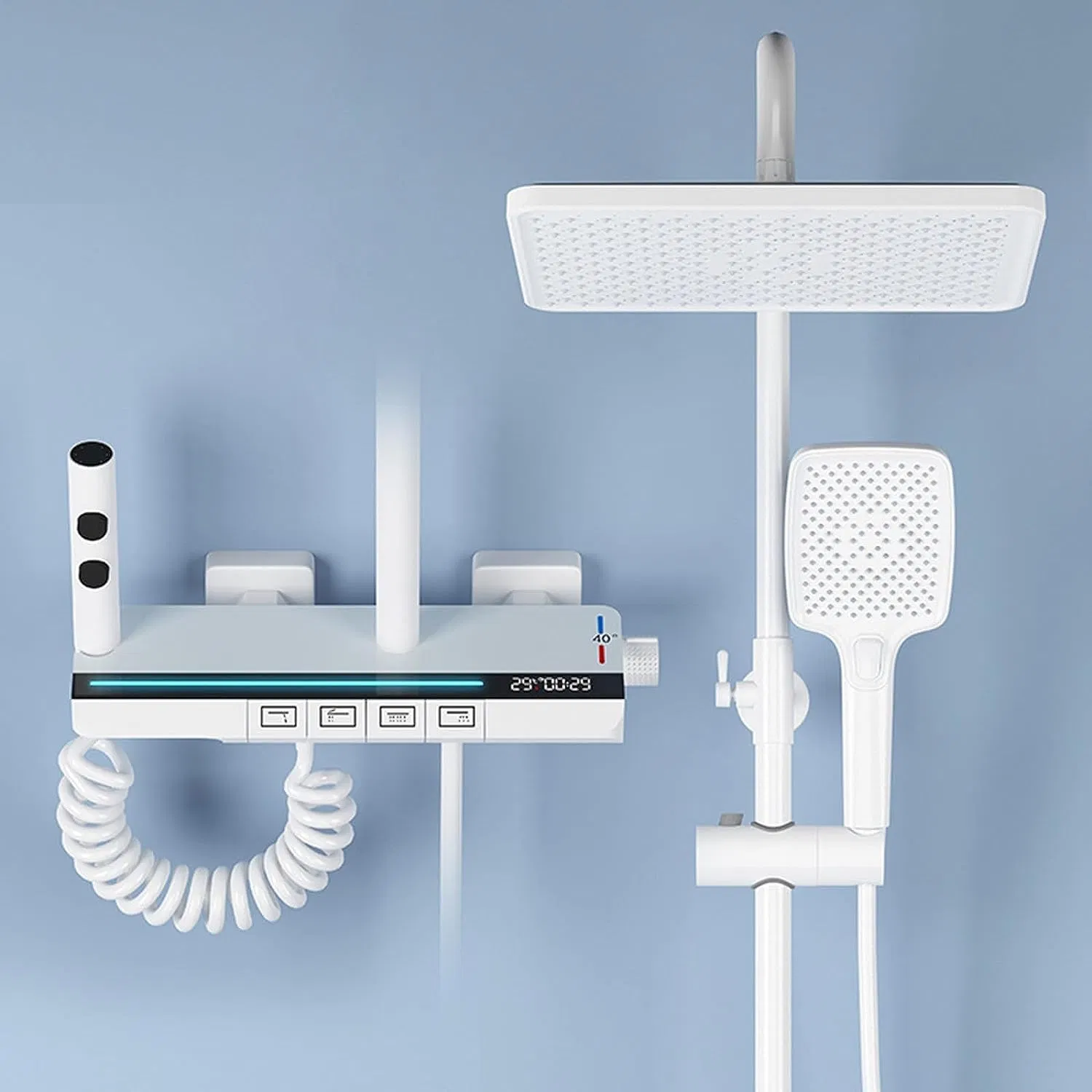 Shower System Digital Display Shower Faucet Set Wall Mount 4 Functions Piano Keys Rain Shower Hot and Cold Mix Combo Set