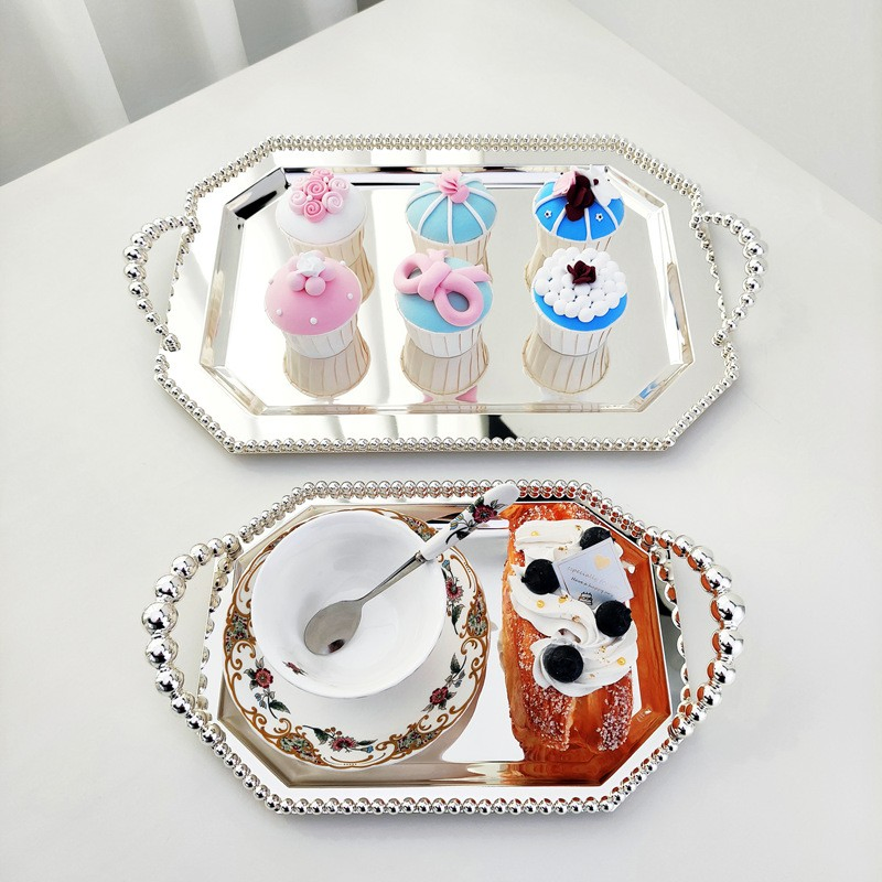 New Arrival Modern Serving Trays Set of Two Excellent Looking Silver Serving Tray for Tableware
