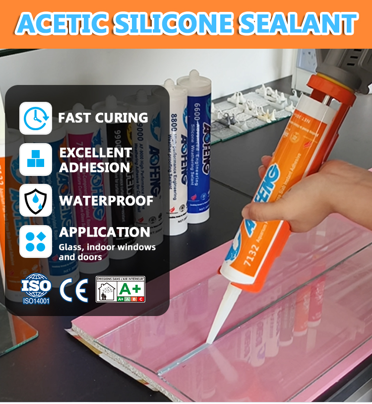 Acidic Silicone Sealant for Glass with Superior Water Repellency and Long-Term Adhesion Strength