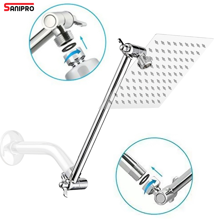 Sanipro Bathroom Faucet Accessories Stainless Steel Brass Top Spray Rain Shower Head Holder Adjustable Shower Extension Arm