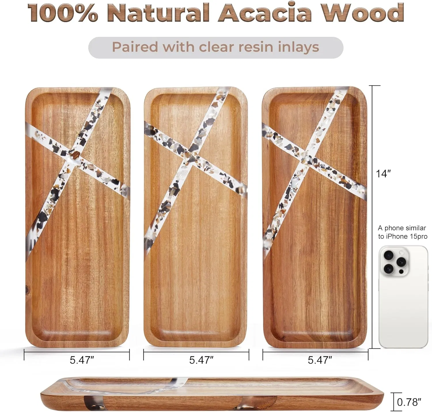 Beautiful Acacia Wood Baking Pan Featuring Customized Resin Design