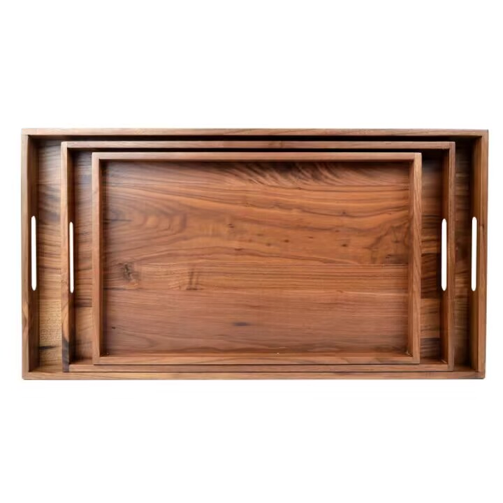 Wholesale Variety Rectangle Round Shape Acacia Wood Snack Drink Serving Tray for Bar