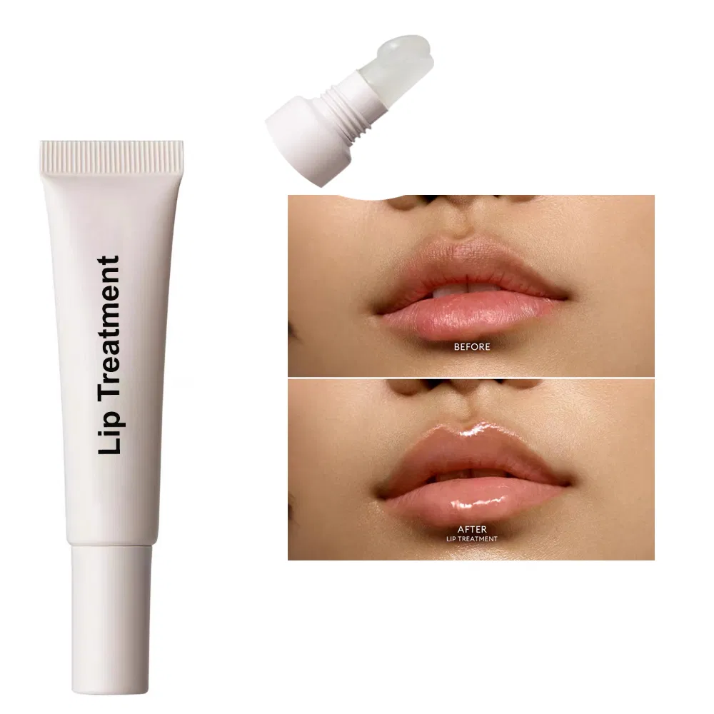 Stylish Viral White Packaging Squeeze Tube Long Applicator Peptide Lip Treatment Balm Private Label