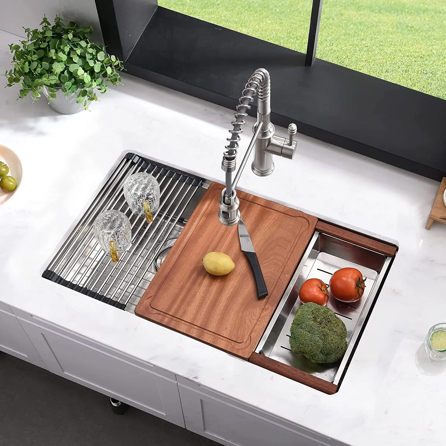 High Quality China Wholesale Factory Price Farmhouse Workstation Kitchenware Faucet Stainless Steel Kitchen Sinks