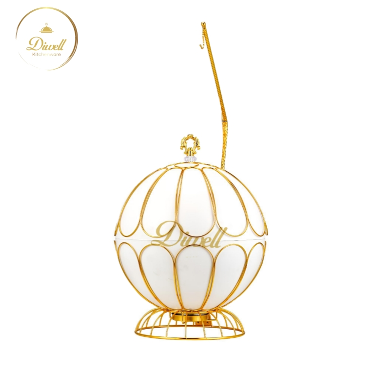 Luxury Hanging Chafing Dish with Hanging Lid White & Gold Crown Buffet Warmer Hotel Banquet Food Warmer Chafer