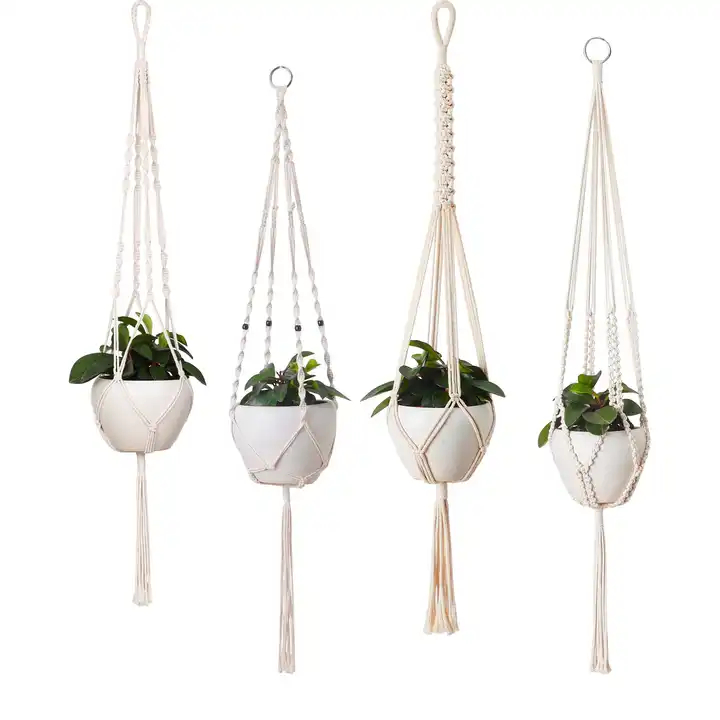Decorative Handmade Cotton Rope Macrame Plant Hanger for Indoor Greenery