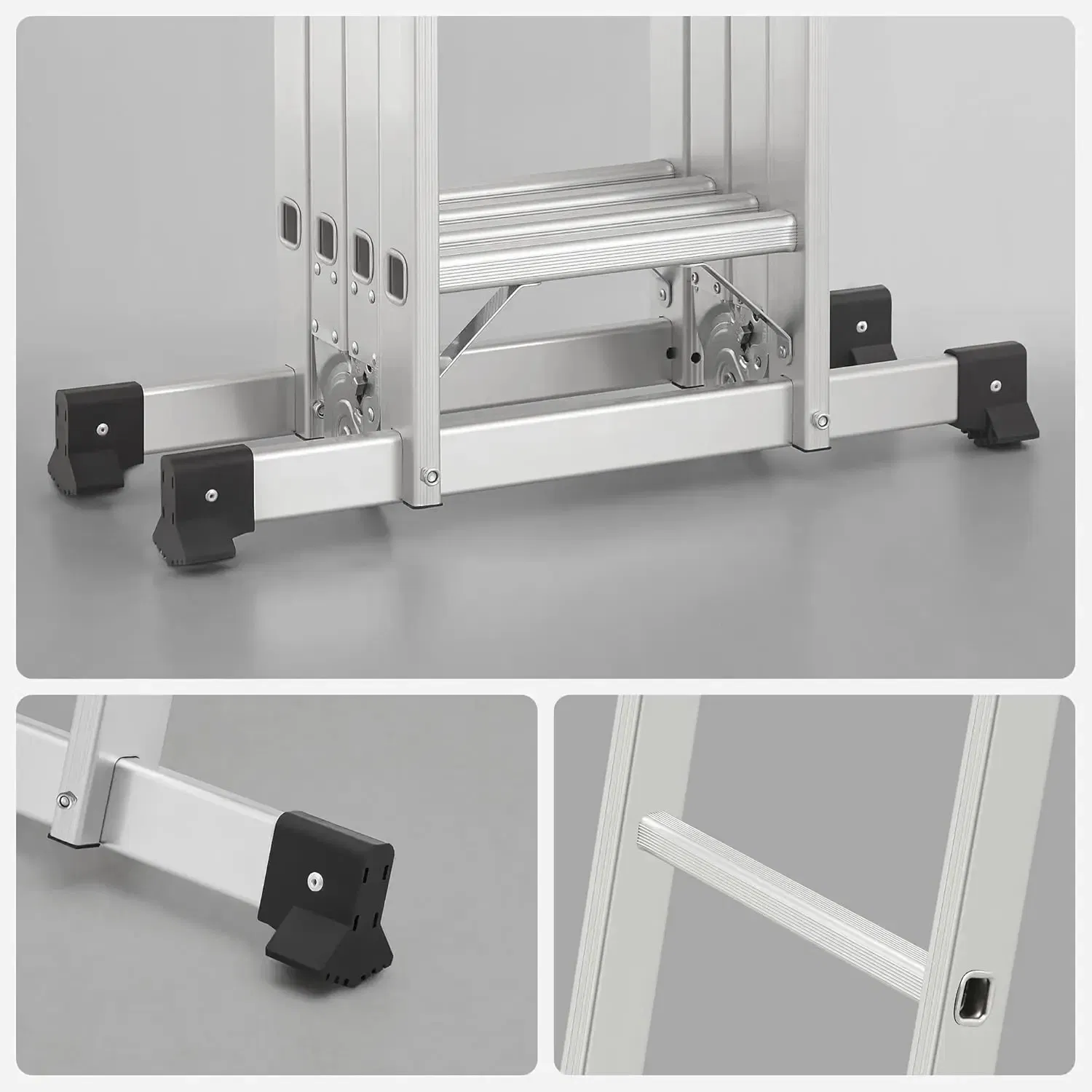 4X 2-8 Folding Aluminum Scaffold Ladder Staircase with Big Hinges Modern Design for Home Warehouse & Supermarket Outdoor Indoor Use