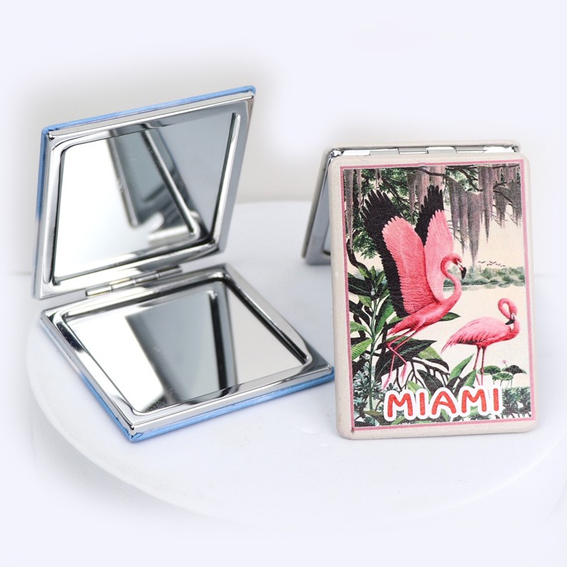 Custom Logo Souvenir Folding Leather Mirror Portable Handheld Cosmetic Pocket Compact Makeup Mirrors