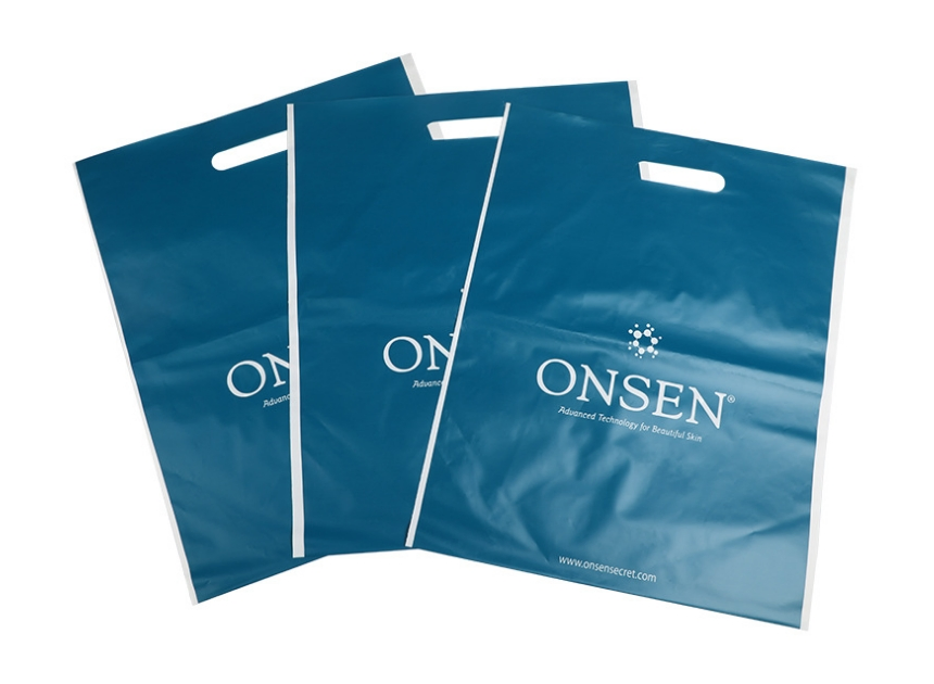 Popular Die Cut Custom Logo Packaging Plastic Bag, Handle Shopping Bags
