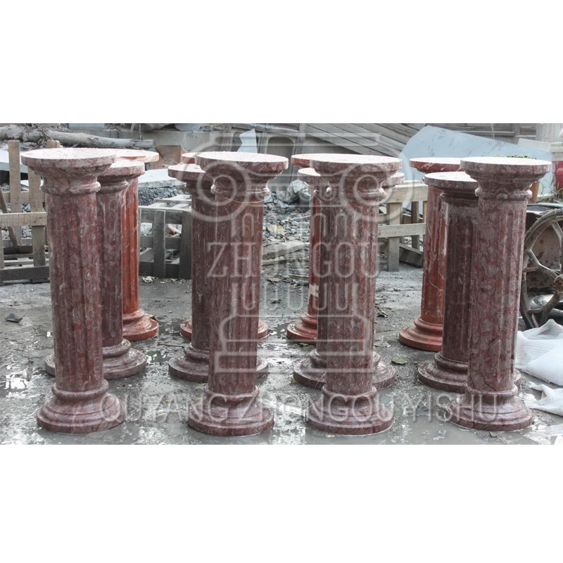 Great Red Roman Marble Column with Good Hand-Carved Quality