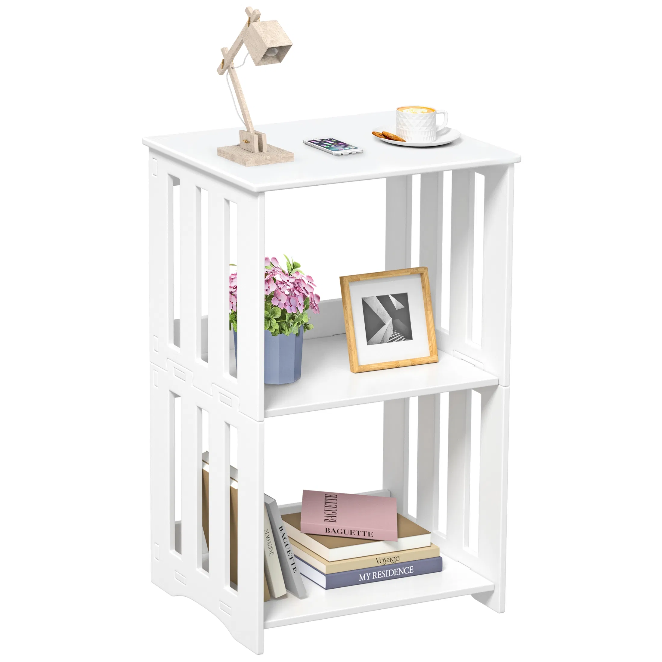 Small PVC Side Table Corner Bookhelf Stand for Bedroom Living Room Office