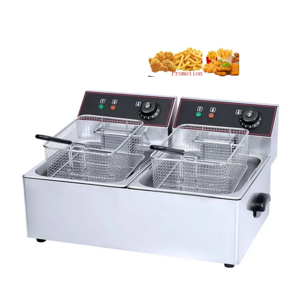 Stainless Steel Electric 2-Tank 2-Basket Potato Chips Tempura Chicken Fryer Machine