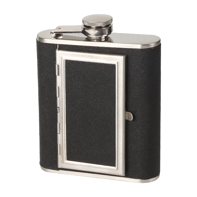 Creative Stainless Steel Drink Bottle Wine Pot Hip Flask with Cigarette Case