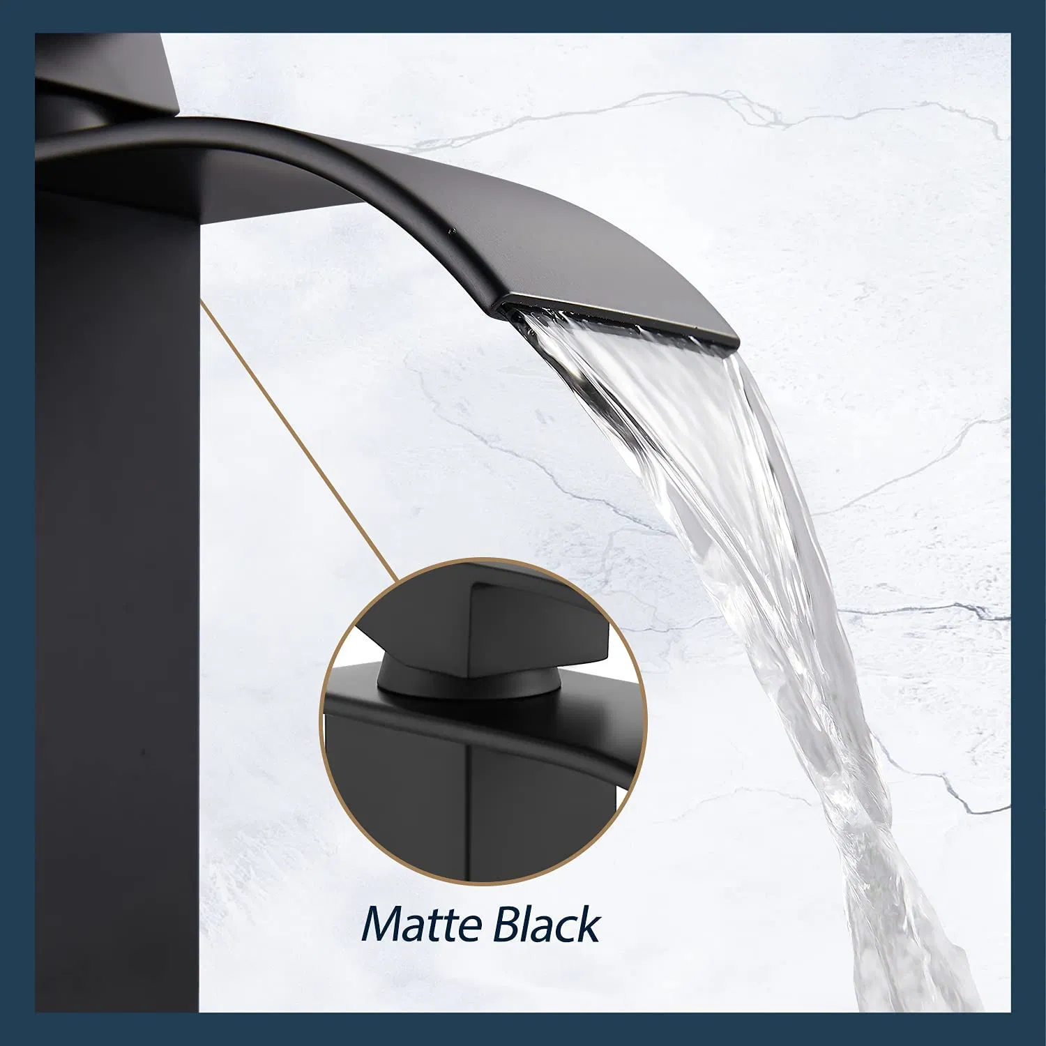 Matte Black Waterfall Spout Deck Mount Bathroom Tall Sink Faucet