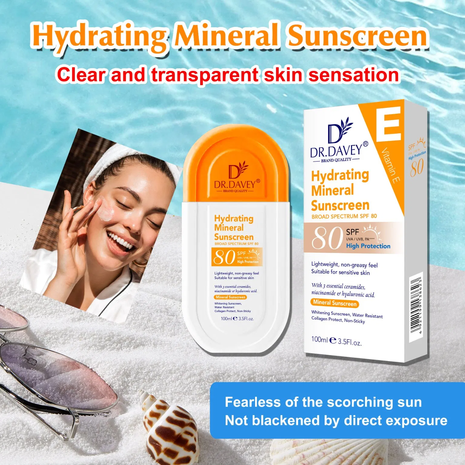 Dr. Davey SPF80 Hydrating Mineral Whitening Sunscreen Niacinamide & Hyaluronic Acid Waterproof