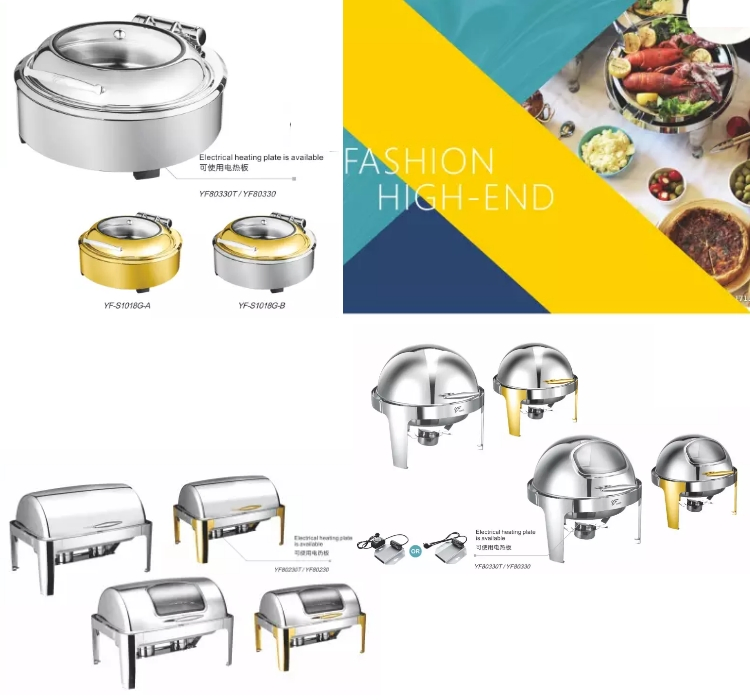 Commercial Small Best Price 8 Quart Round Rectangle Roll Top Modern Beautiful Silver Gold Portable Electric Heater Party Warming Buffet Chafing Dishes for Sale