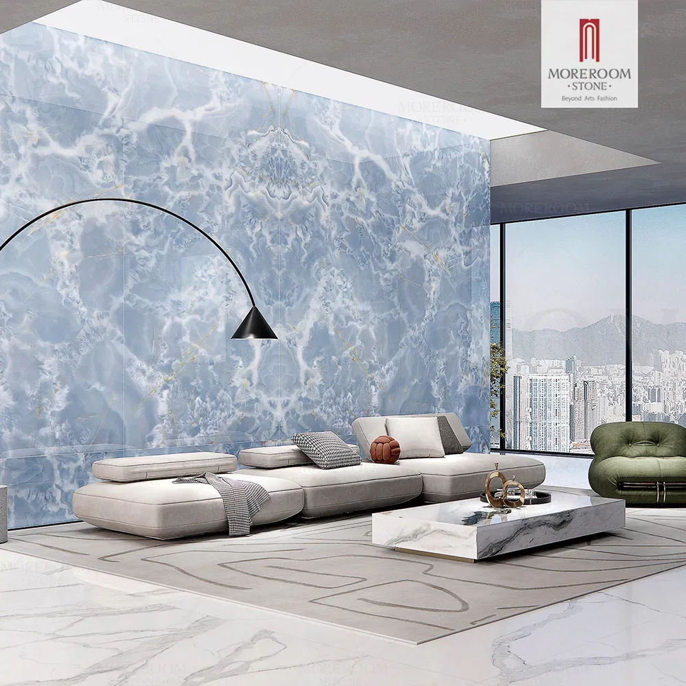 1200X2800mm Eco-Friendly Artificial Blue Translucent Stone Onyx Sintered Slab for Commercial Spaces